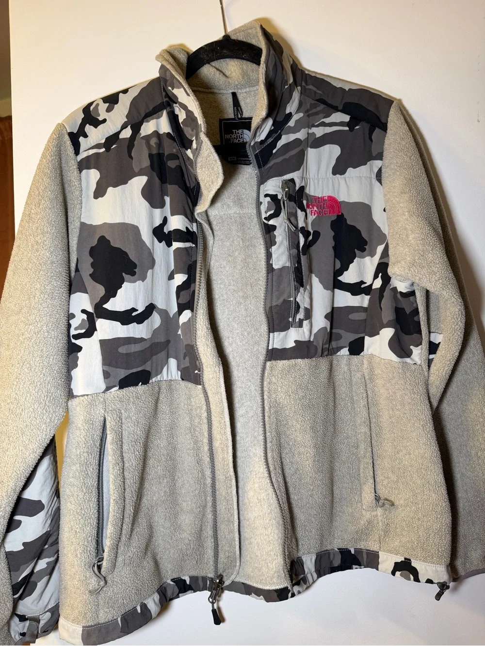 The North Face Gray Fleece Jacket with Black & White Camo Panels
